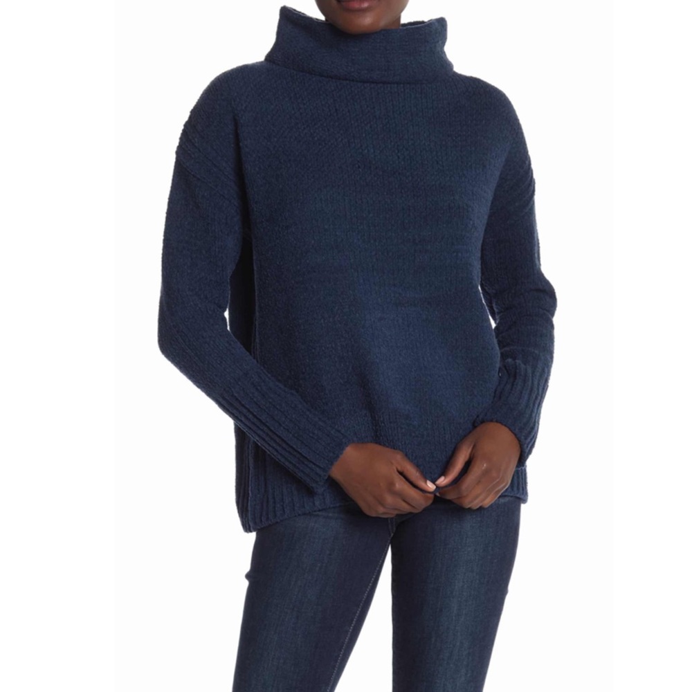 Chenille Mock Neck Dolman Sweater in Navy Slate